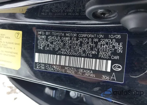 2006 Lexus Es 330 z USA, uszkodzony, nr VIN JTHBA30G965156116